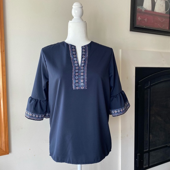 OC Order Plus Floral Bell Sleeve Blouse Top - Picture 1 of 13